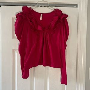 Anthropologie ruffle pink long sleeve shirt